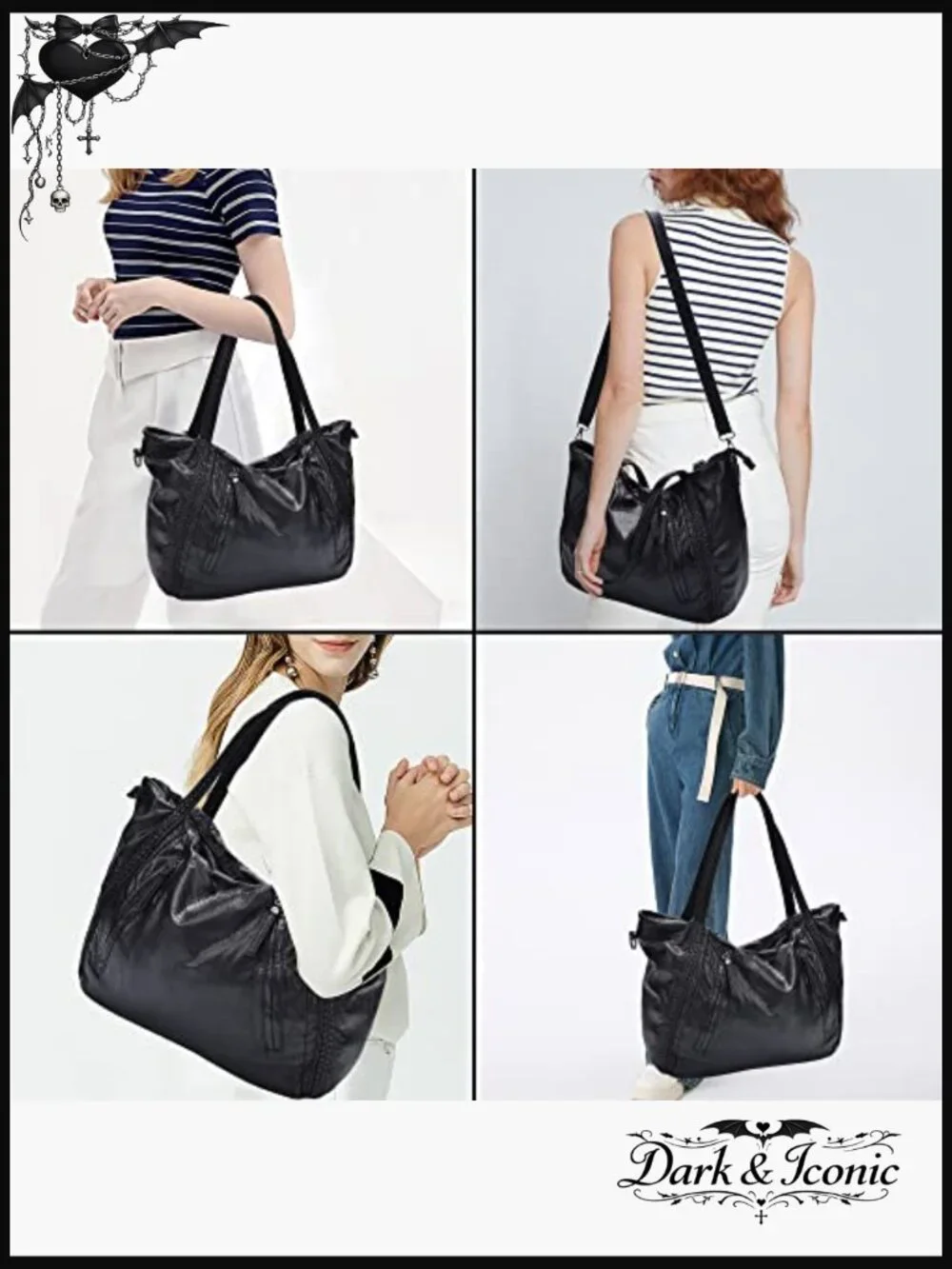 Large Slouchy Hobo Tote Bag Oversized Shoulder Handbag Multi-Pockets - Picture 2 of 7